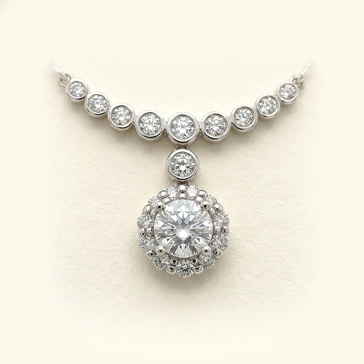 A .5ct colorless round diamond on a white gold necklace, custom-designed by Eterneva to honor the remarkable Rita.