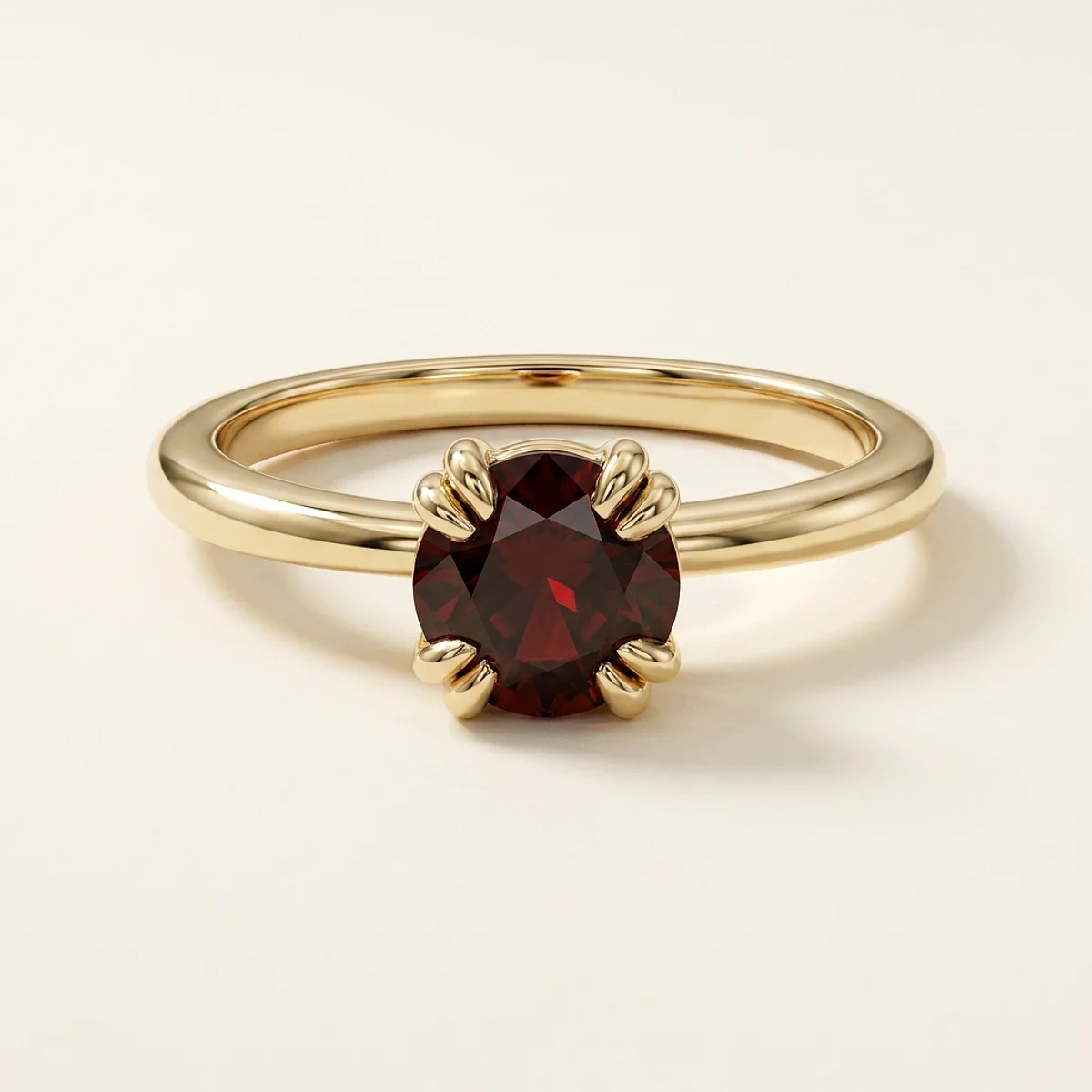 A .5ct red round diamond on a yellow gold ring, custom-designed by Eterneva to honor the remarkable Gracie.