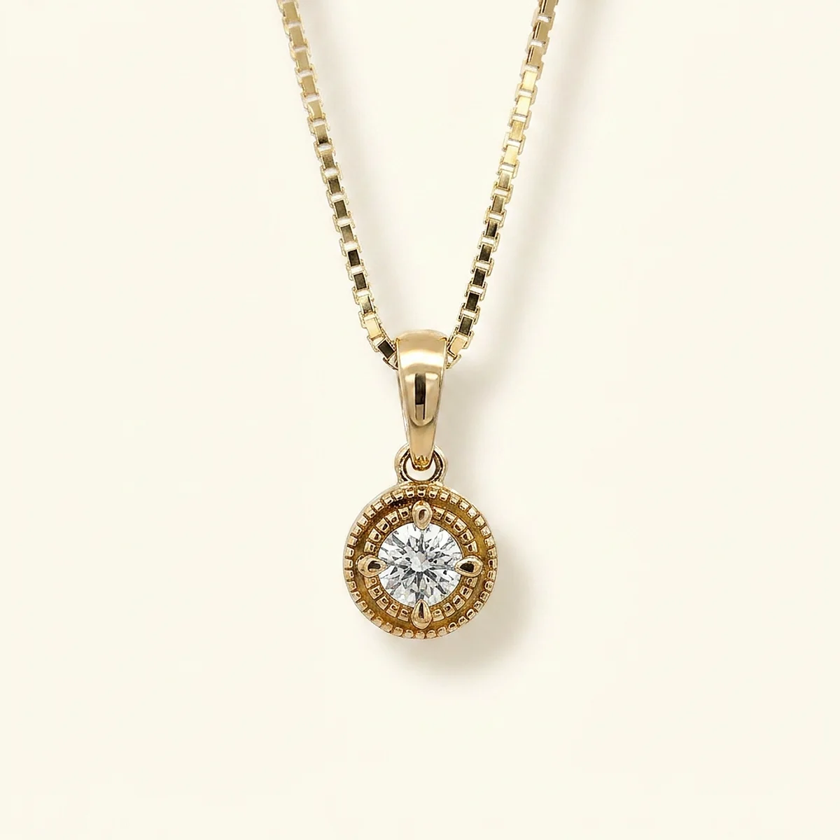 A .15ct colorless round diamond on a yellow gold pendant, custom-designed by Eterneva to honor the remarkable Wilbert.