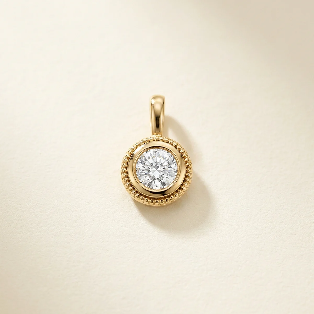 A .5ct colorless round diamond on a yellow gold pendant, custom-designed by Eterneva to honor the remarkable Hazel.