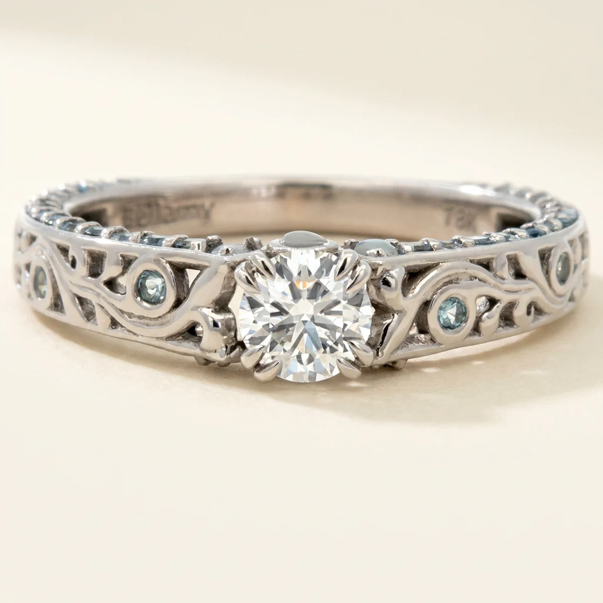 A .4ct colorless round diamond on a white gold ring, custom-designed by Eterneva to honor the remarkable Bellamy.