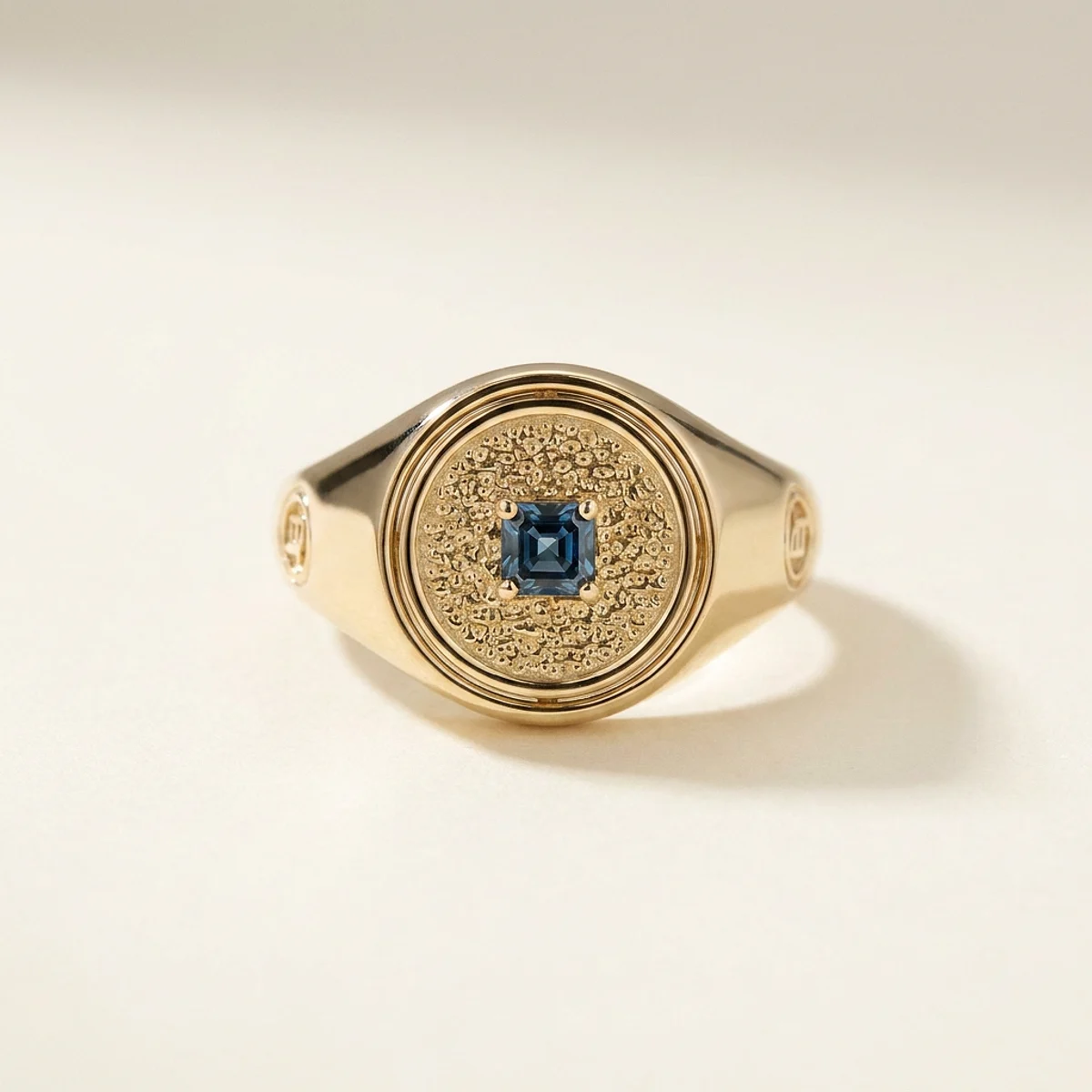 A .25ct blue asscher diamond on a yellow gold ring, custom-designed by Eterneva to honor the remarkable Bonnie.