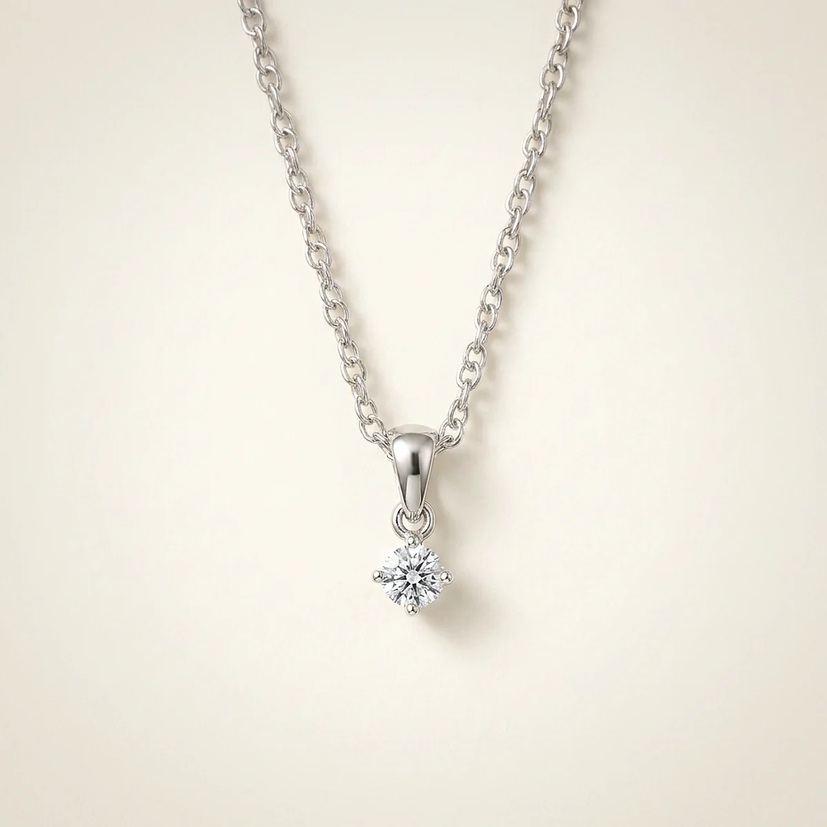 A .15ct colorless round diamond on a white gold pendant, custom-designed by Eterneva to honor the remarkable Jessa.