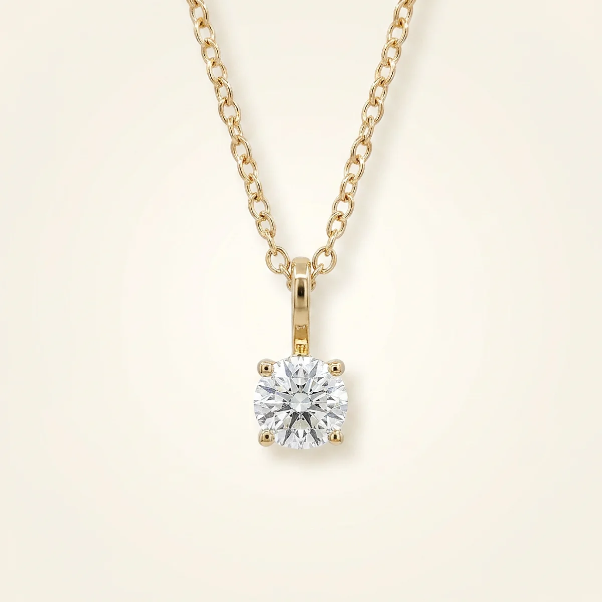 A .5ct colorless round diamond on a yellow gold pendant, custom-designed by Eterneva to honor the remarkable Caitlin.