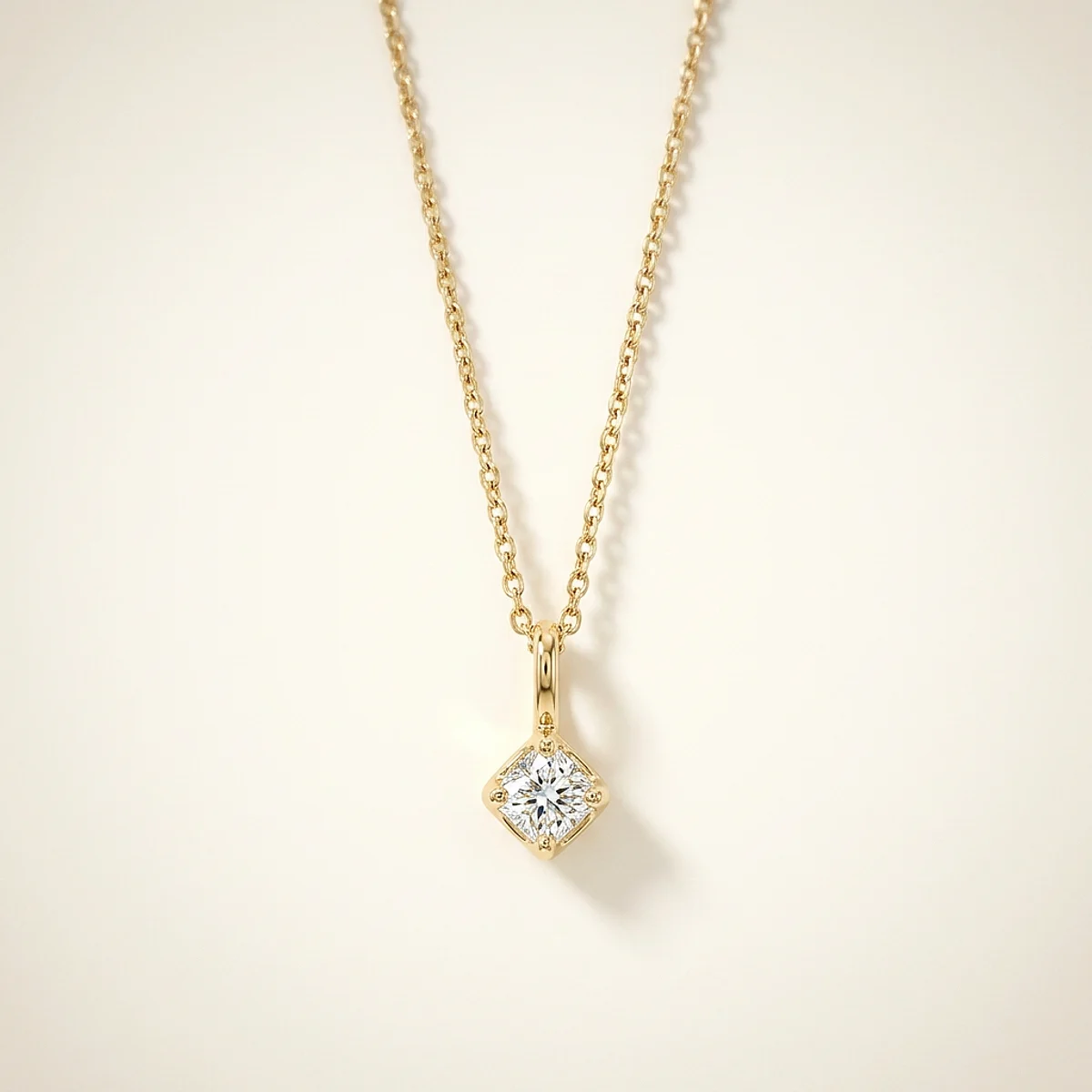 A .25ct colorless cushion diamond on a yellow gold pendant, custom-designed by Eterneva to honor the remarkable Bud.