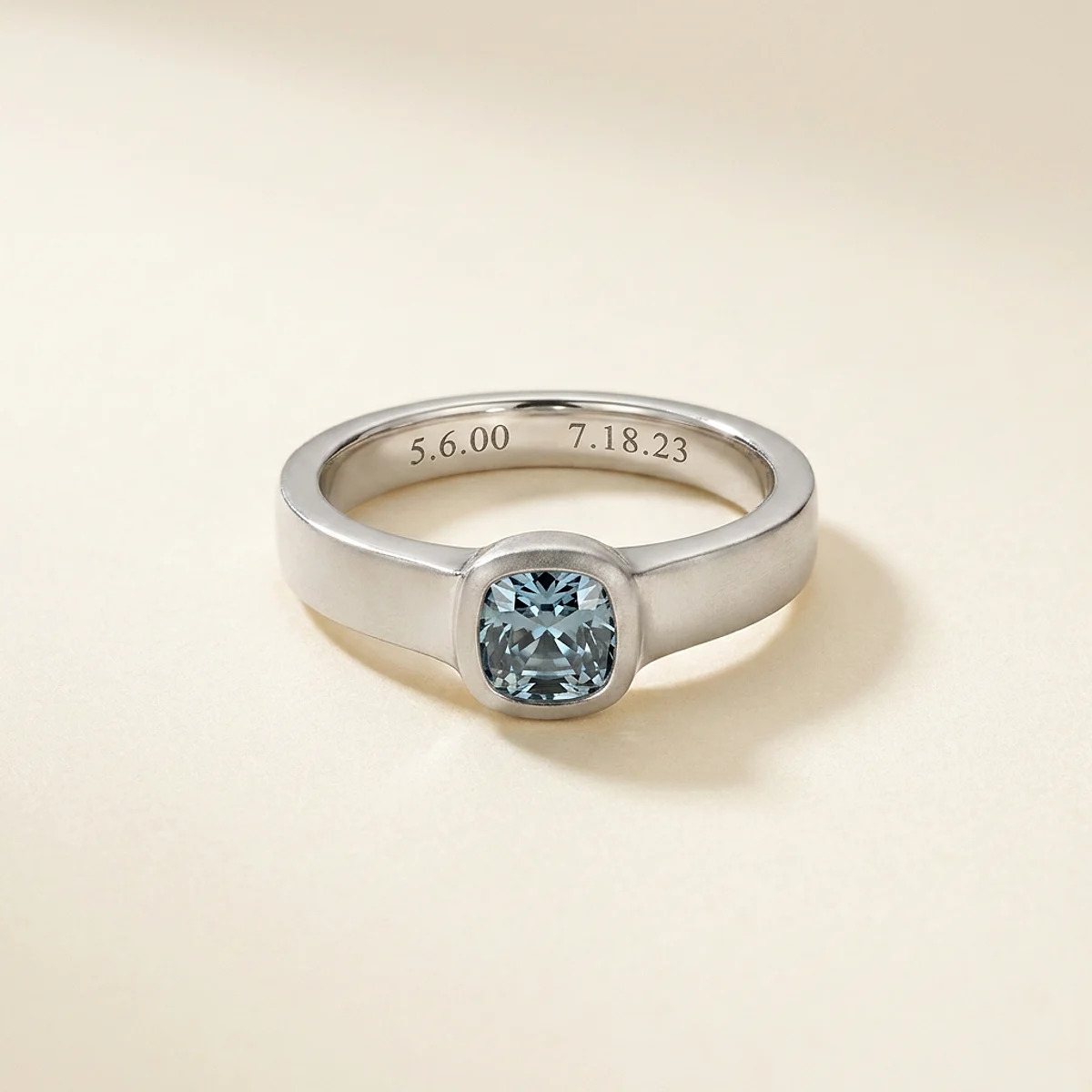 A .5ct blue cushion diamond on a white gold ring, custom-designed by Eterneva to honor the remarkable Jack.