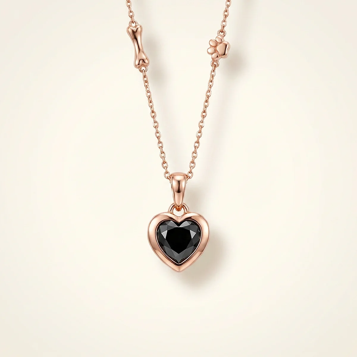 A .5ct black heart diamond on a rose gold necklace, custom-designed by Eterneva to honor the remarkable Rita.