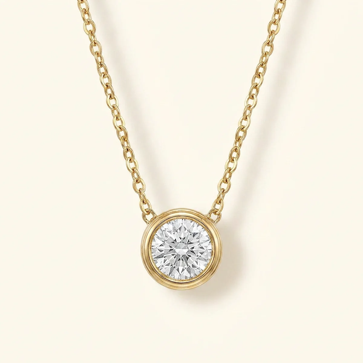 A .4ct colorless round diamond on a yellow gold pendant, custom-designed by Eterneva to honor the remarkable Webster.