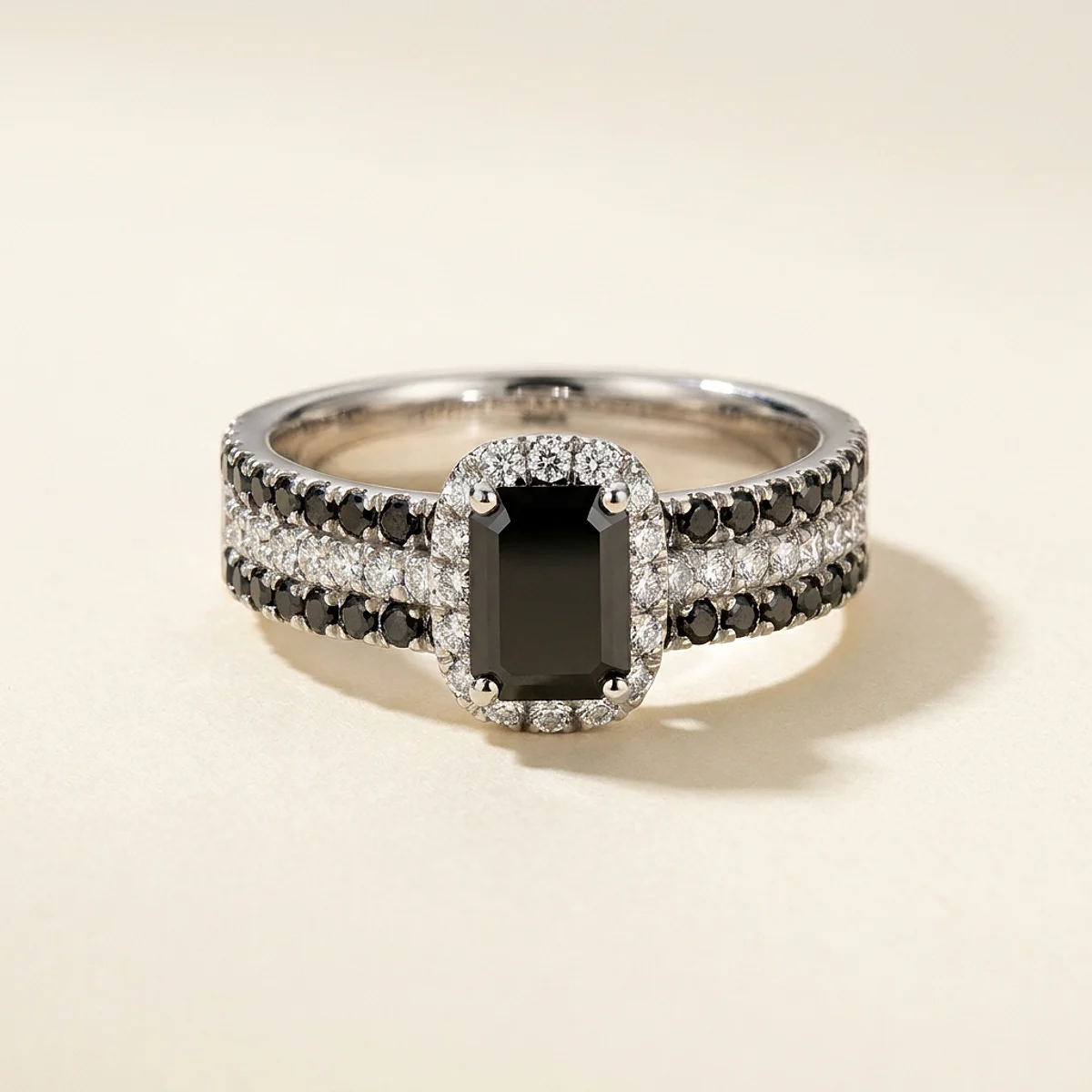A .75ct black emerald diamond on a platinum ring, custom-designed by Eterneva to honor the remarkable Samson.