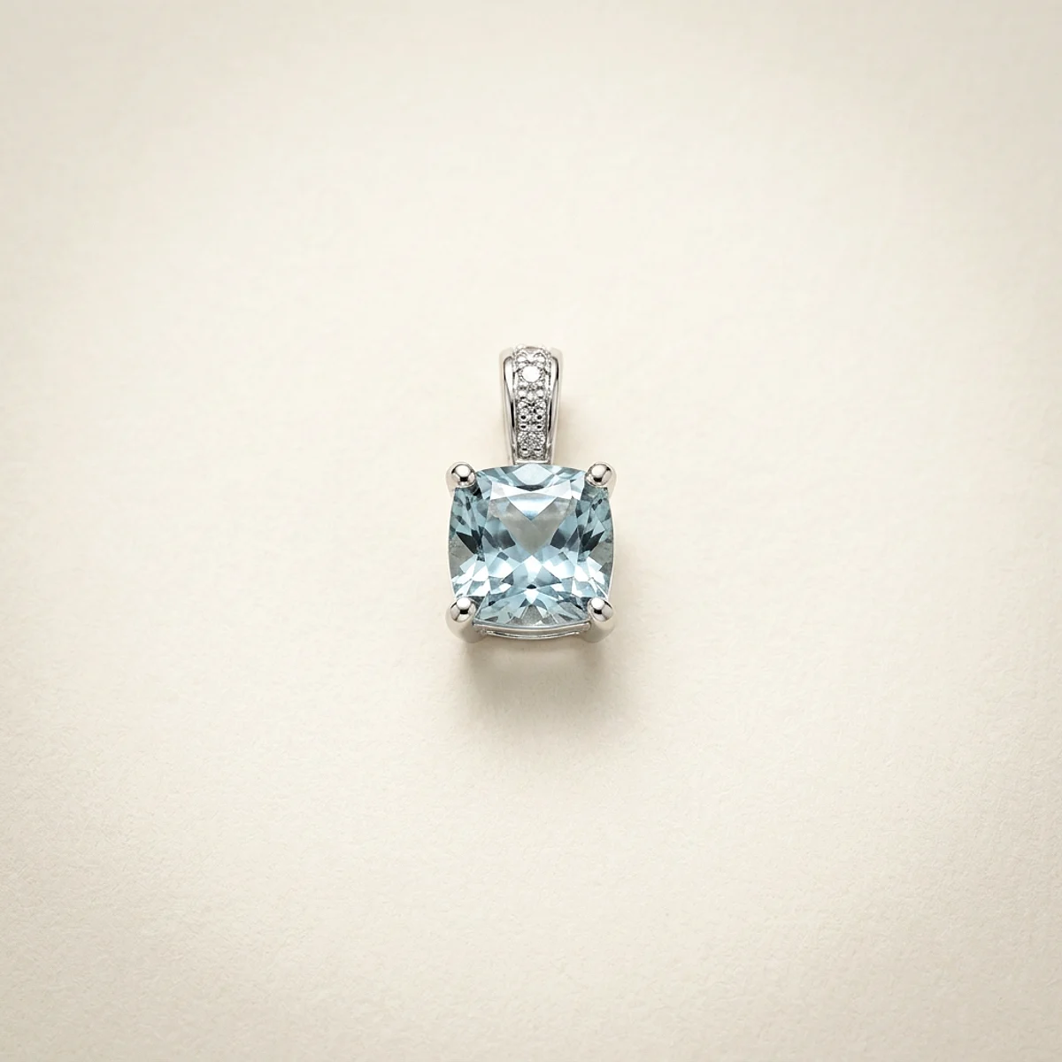 A .15ct blue cushion diamond on a white gold pendant, custom-designed by Eterneva to honor the remarkable Edwin.