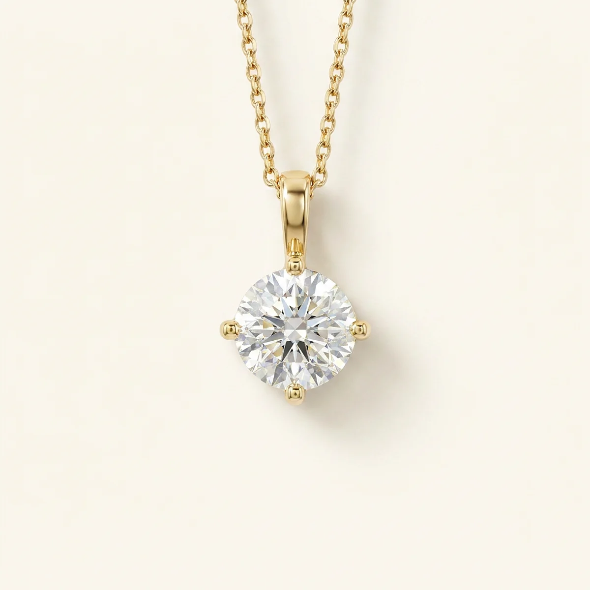 A .75ct colorless round diamond on a yellow gold necklace, custom-designed by Eterneva to honor the remarkable Ivan.