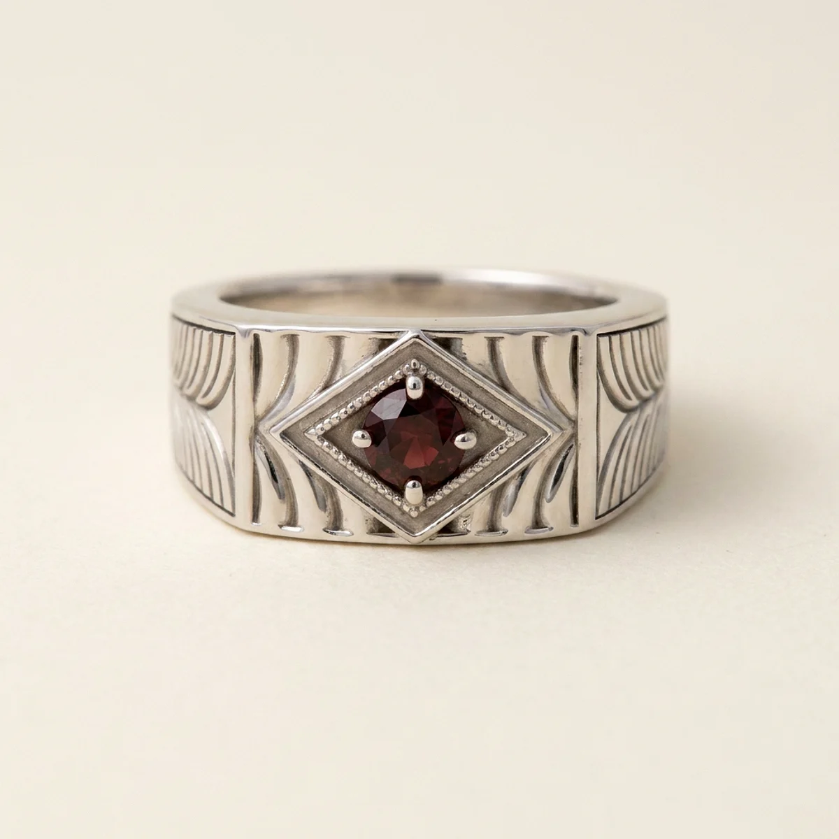 A .25ct red round diamond on a white gold ring, custom-designed by Eterneva to honor the remarkable Tenneh.