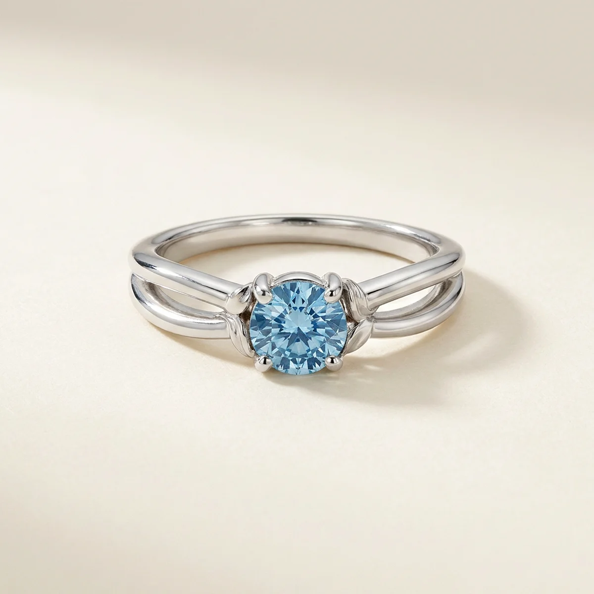 A .4ct blue round diamond on a white gold ring, custom-designed by Eterneva to honor the remarkable Neo.