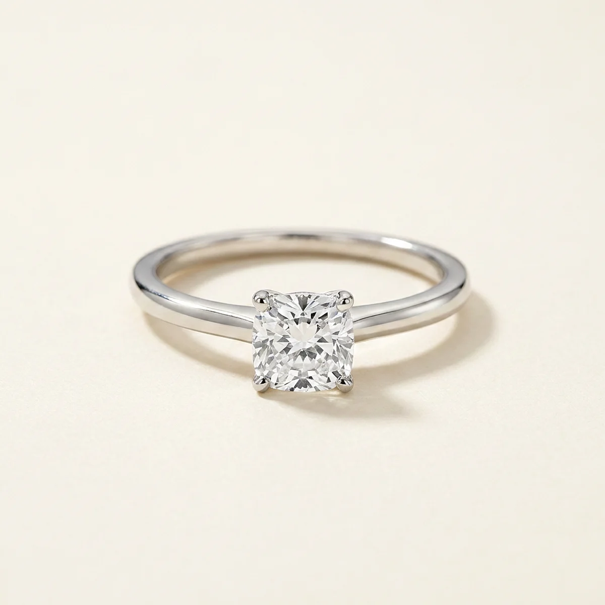 A .5ct colorless cushion diamond on a platinum ring, custom-designed by Eterneva to honor the remarkable Rong.