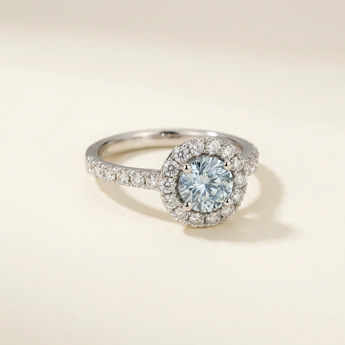 A 1ct blue round diamond on a platinum ring, custom-designed by Eterneva to honor the remarkable Daniel.