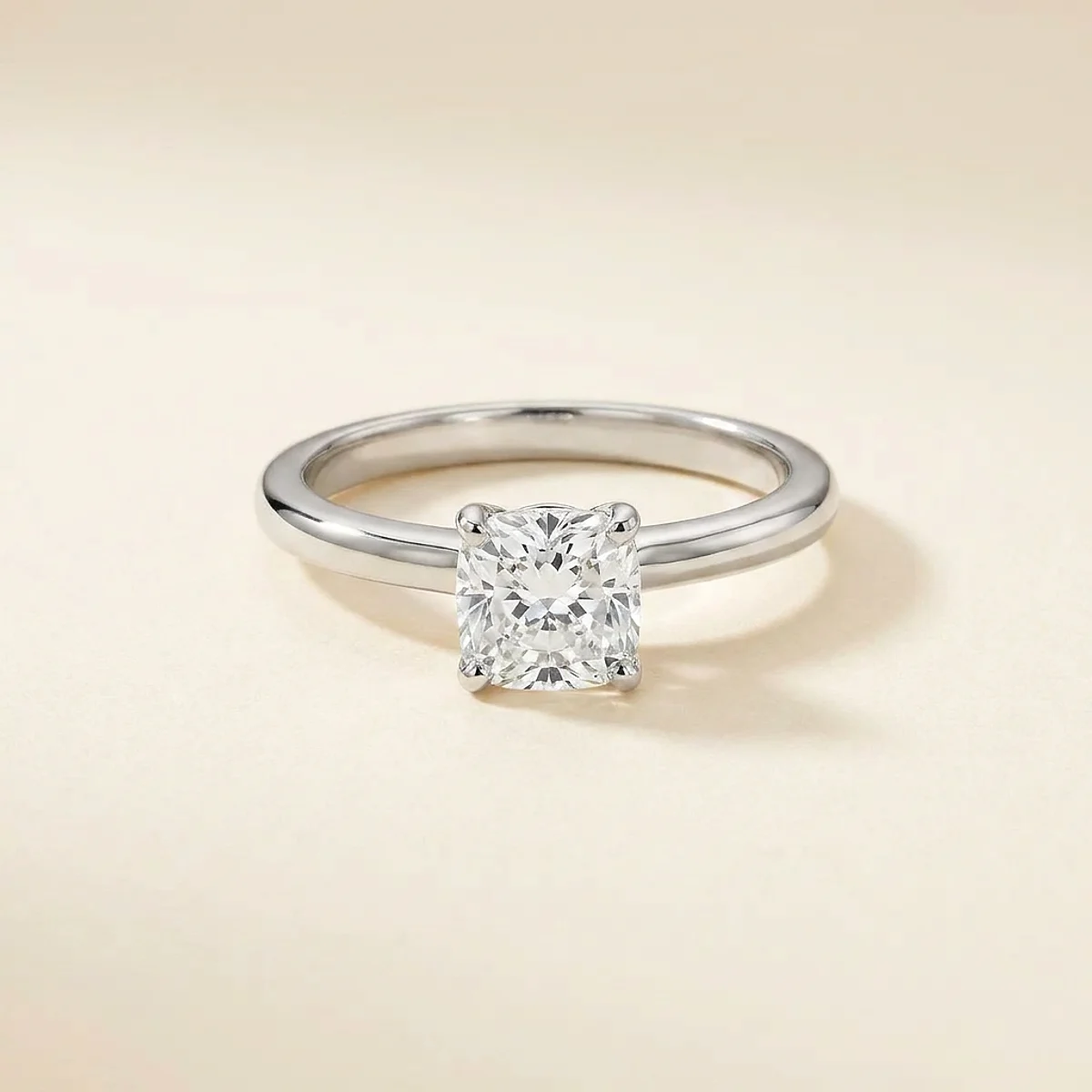 A .75ct colorless cushion diamond on a white gold ring, custom-designed by Eterneva to honor the remarkable Norma.