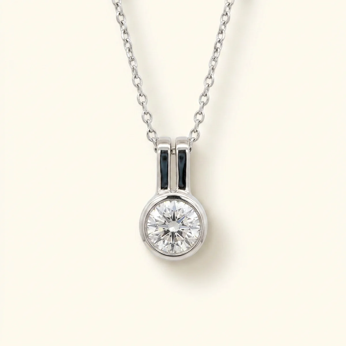 A .4ct colorless round diamond on a white gold pendant, custom-designed by Eterneva to honor the remarkable Doris.