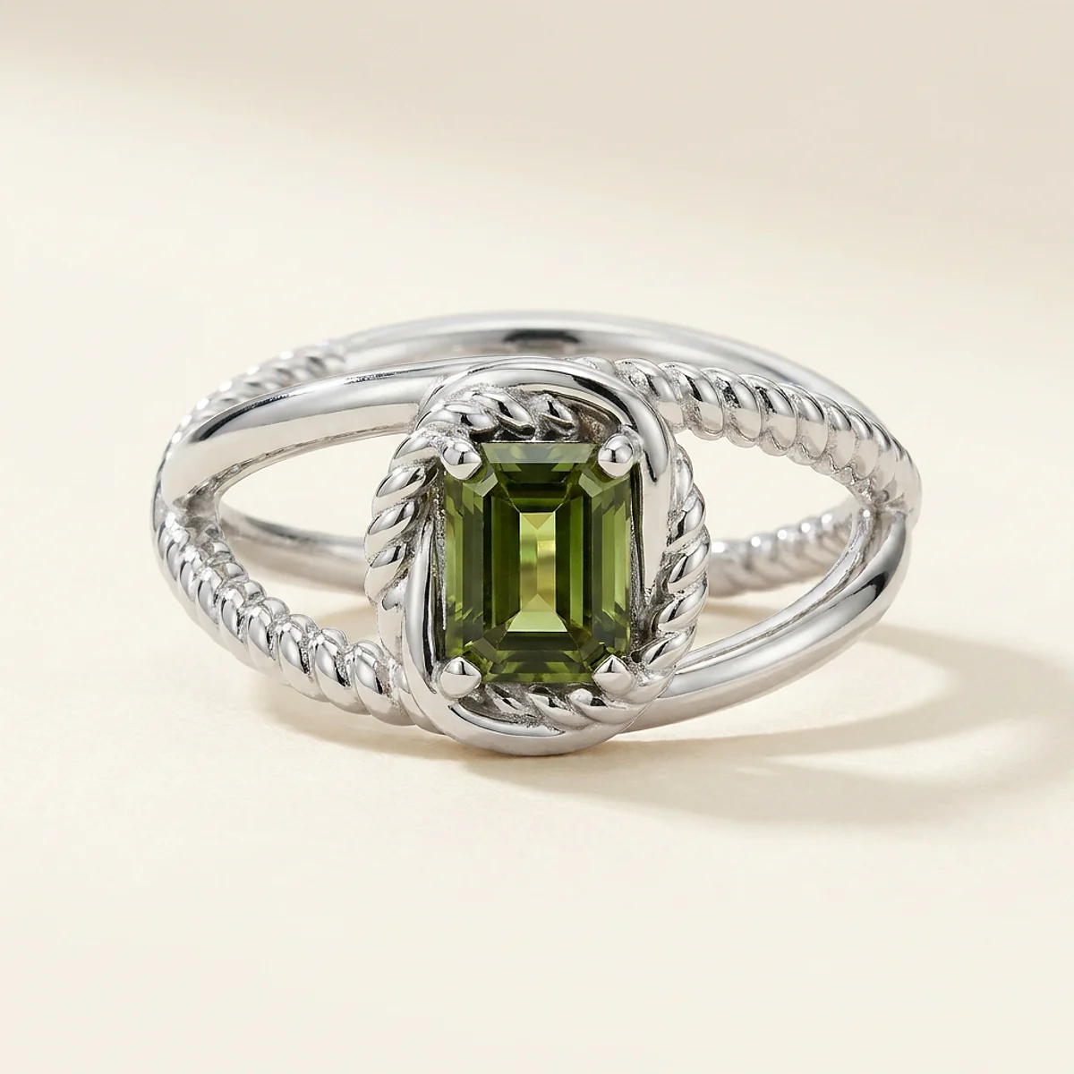 A .75ct green emerald diamond on a white gold ring, custom-designed by Eterneva to honor the remarkable Mark.