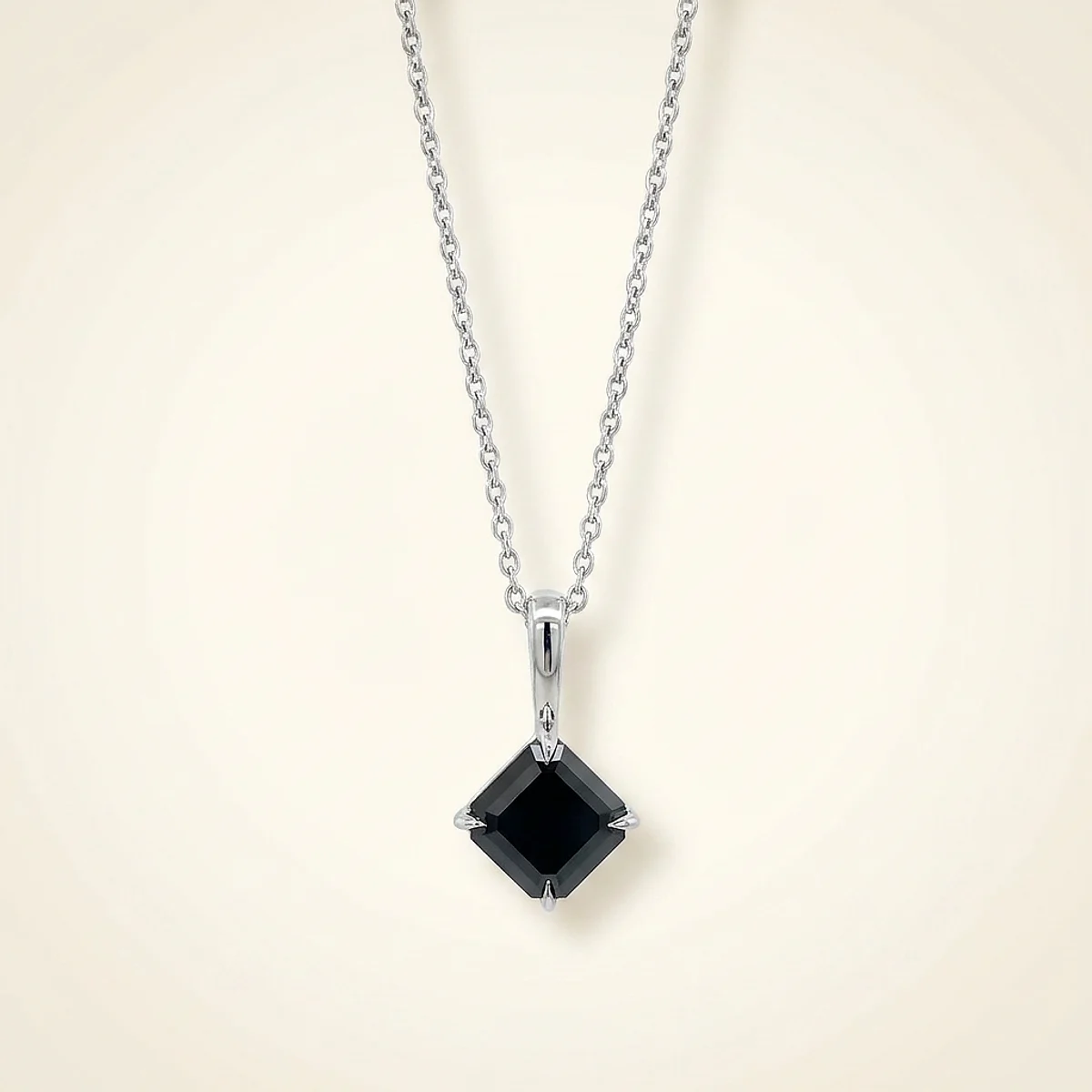 A .5ct black asscher diamond on a platinum pendant, custom-designed by Eterneva to honor the remarkable Pablo.