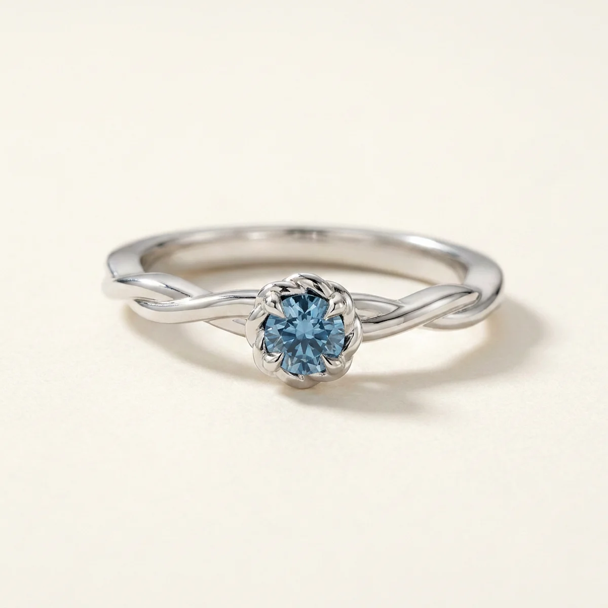 A .4ct blue round diamond on a platinum ring, custom-designed by Eterneva to honor the remarkable Missy.