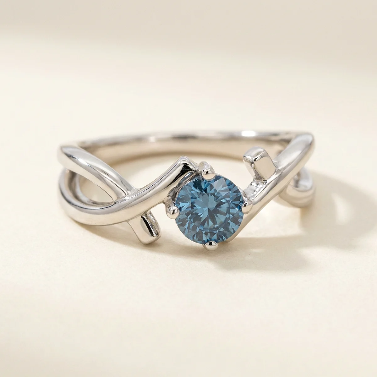 A .4ct blue round diamond on a white gold ring, custom-designed by Eterneva to honor the remarkable Gerald.