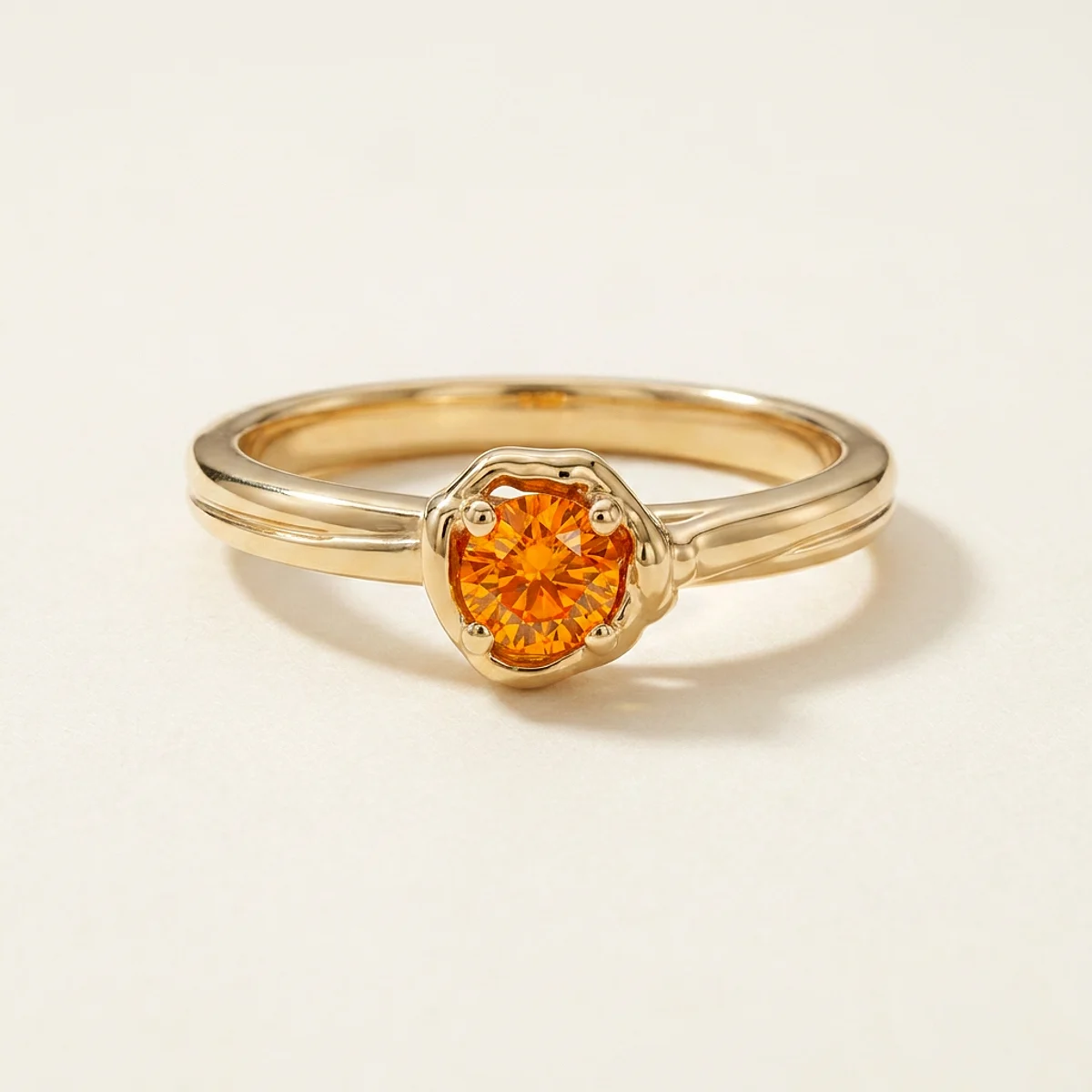 A .25ct amber round diamond on a yellow gold ring, custom-designed by Eterneva to honor the remarkable Reaper.