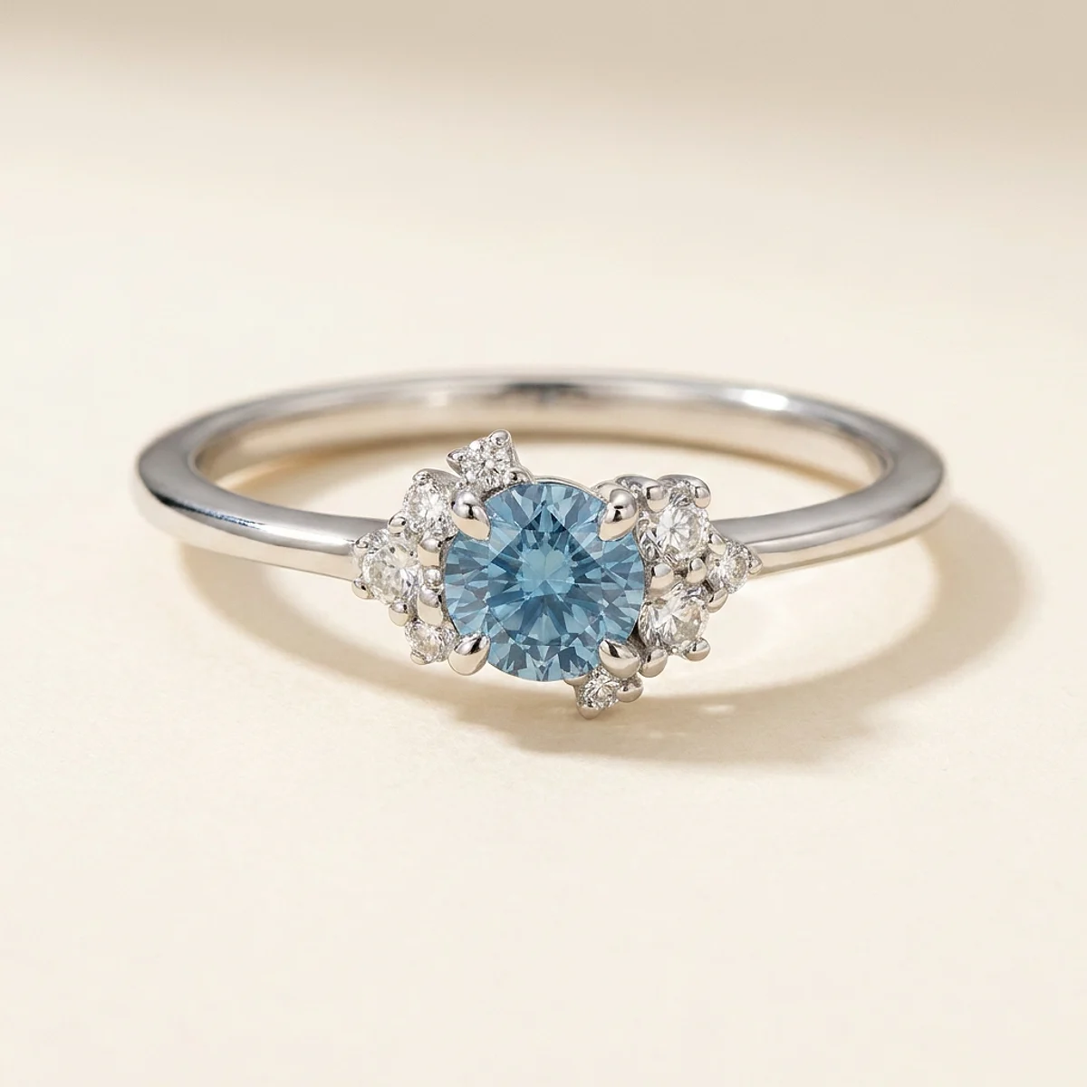 A .4ct blue round diamond on a platinum ring, custom-designed by Eterneva to honor the remarkable Kevin.