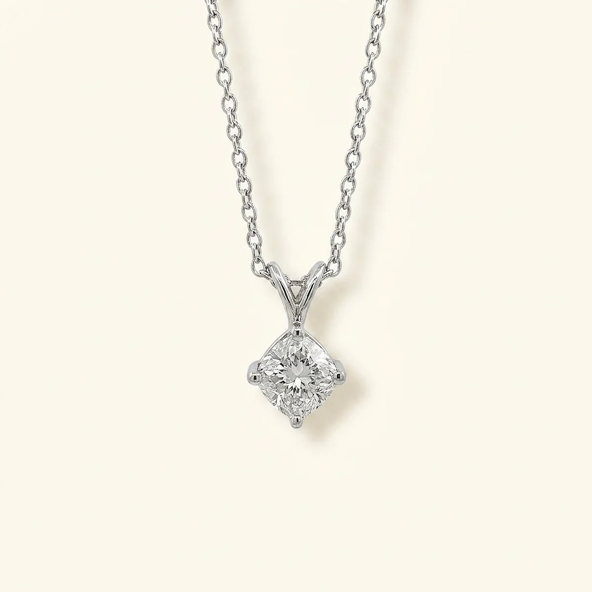 A .5ct colorless cushion diamond on a white gold necklace, custom-designed by Eterneva to honor the remarkable Jimmy.
