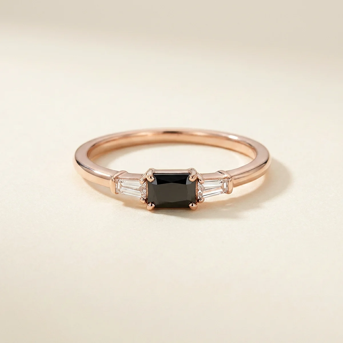 A .25ct black emerald diamond on a rose gold ring, custom-designed by Eterneva to honor the remarkable Meeka.