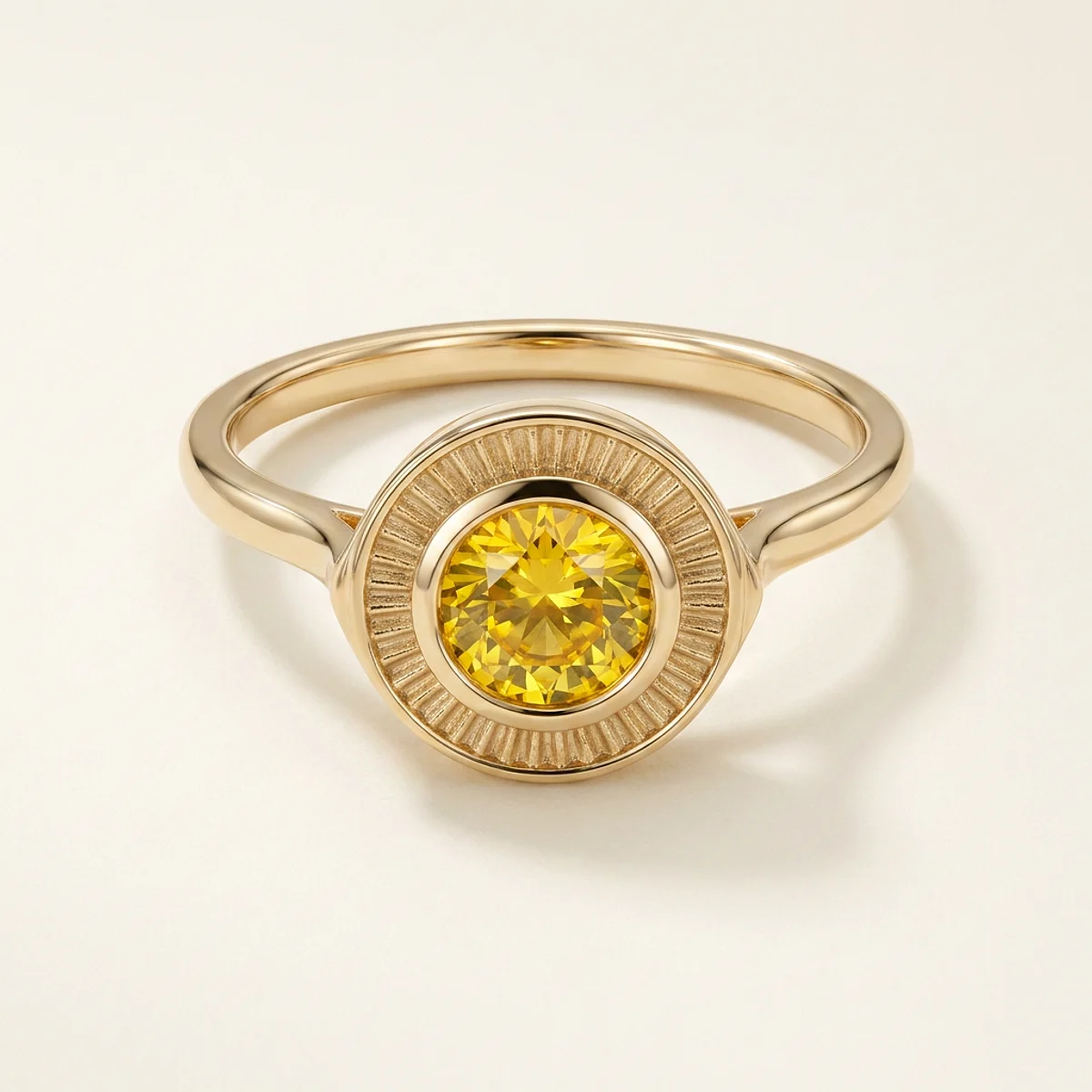 A 1ct yellow round diamond on a yellow gold ring, custom-designed by Eterneva to honor the remarkable Allen.
