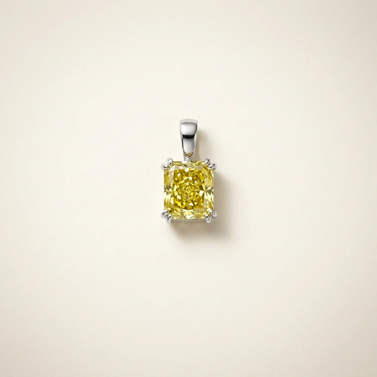 A .75ct green square radiant diamond on a white gold pendant, custom-designed by Eterneva to honor the remarkable Candace.