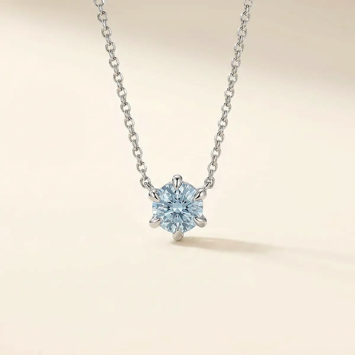 A .5ct blue round diamond on a platinum necklace, custom-designed by Eterneva to honor the remarkable Ethan.