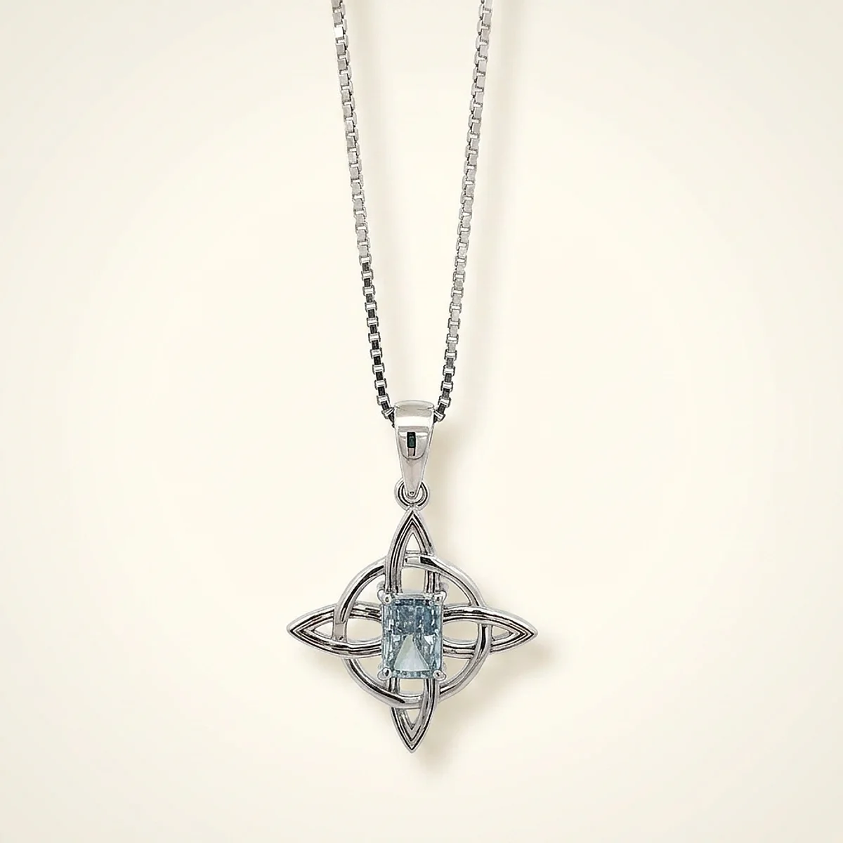 A .5ct blue rectangular radiant diamond on a white gold necklace, custom-designed by Eterneva to honor the remarkable Sebastian.