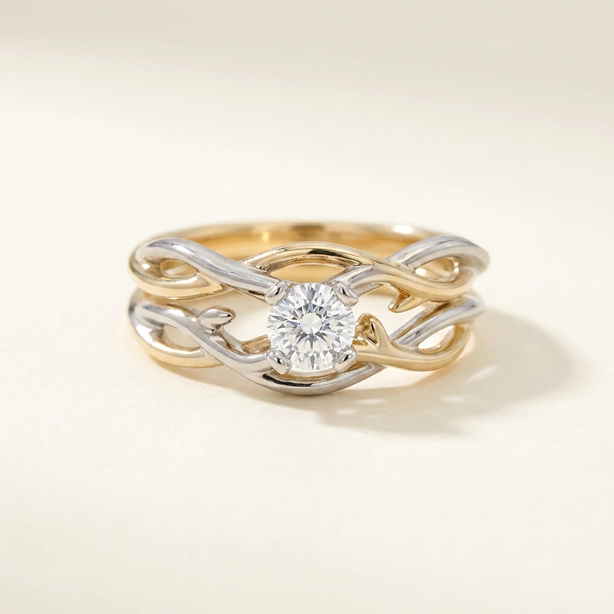 A .4ct colorless round diamond on a mixed metal ring, custom-designed by Eterneva to honor the remarkable Skyler.