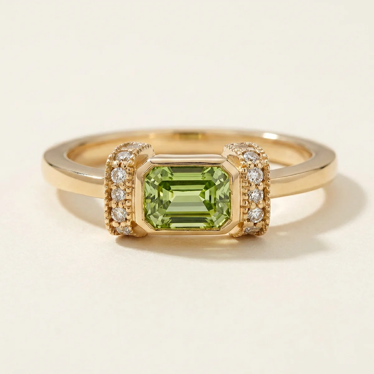 A .5ct green emerald diamond on a yellow gold ring, custom-designed by Eterneva to honor the remarkable Henry.
