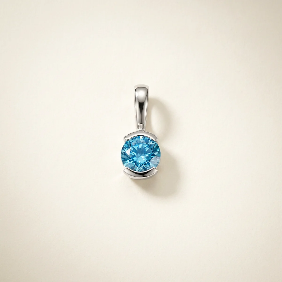 A .5ct blue round diamond on a platinum pendant, custom-designed by Eterneva to honor the remarkable Harry.