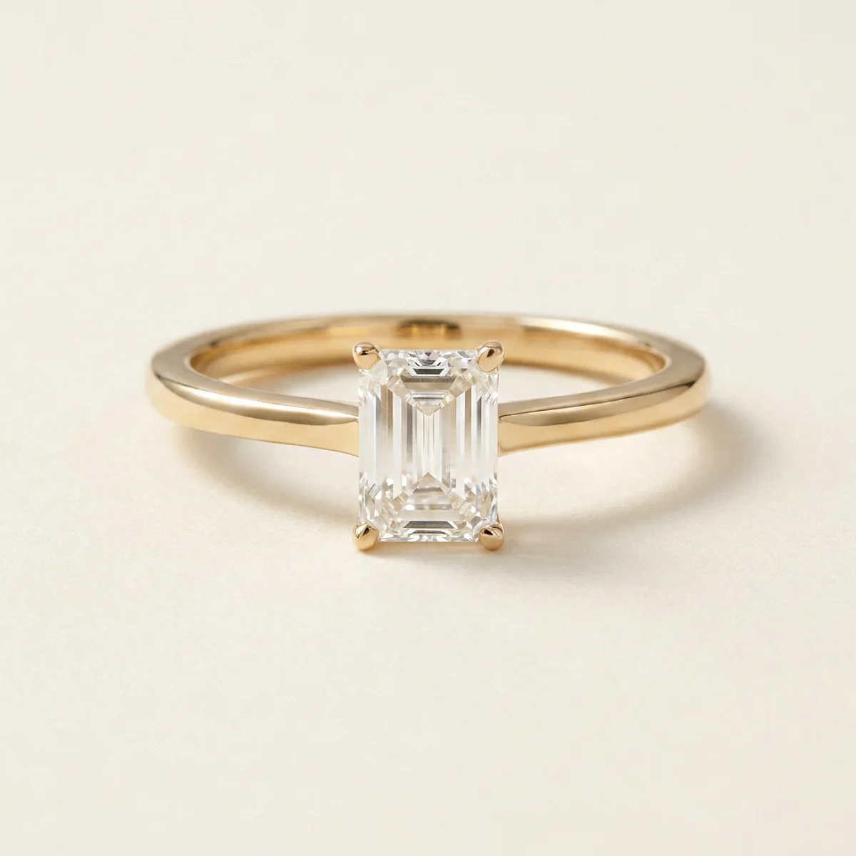 A .75ct colorless emerald diamond on a yellow gold ring, custom-designed by Eterneva to honor the remarkable Steve.
