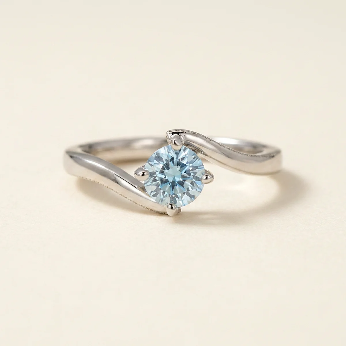 A .5ct blue round diamond on a platinum ring, custom-designed by Eterneva to honor the remarkable Gigi.