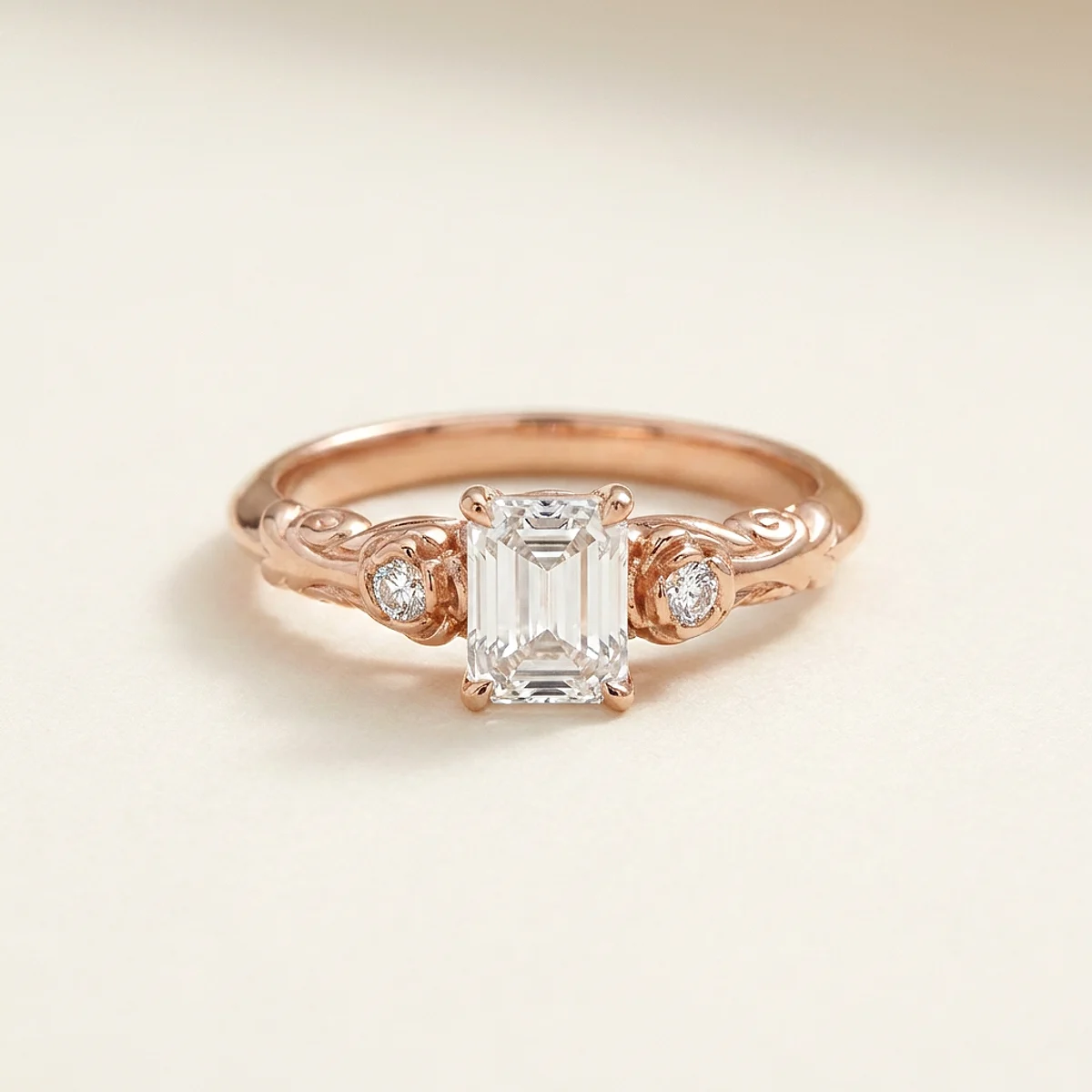 A .5ct colorless emerald diamond on a rose gold ring, custom-designed by Eterneva to honor the remarkable George.