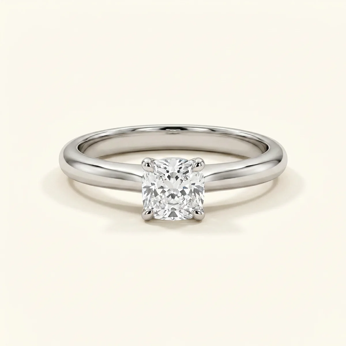 A .5ct colorless cushion diamond on a platinum ring, custom-designed by Eterneva to honor the remarkable Lois.
