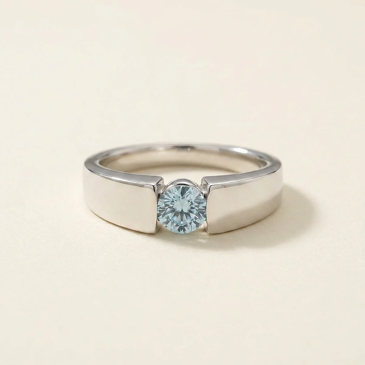 A .5ct blue round diamond on a white gold ring, custom-designed by Eterneva to honor the remarkable Louie.