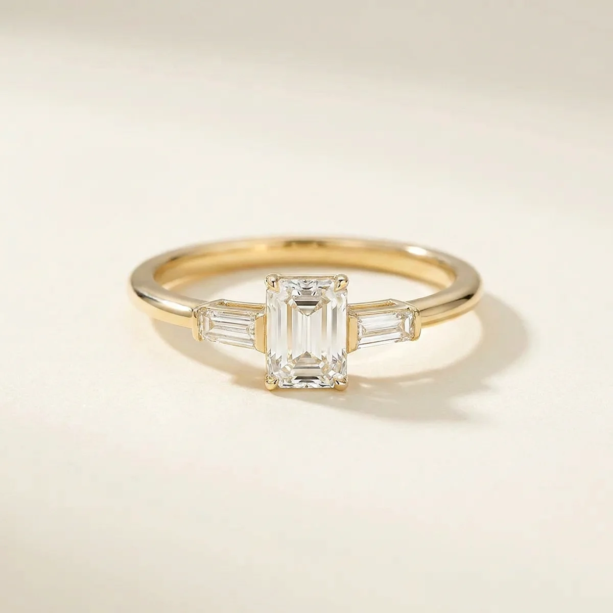 A .75ct colorless emerald diamond on a yellow gold ring, custom-designed by Eterneva to honor the remarkable Mason.