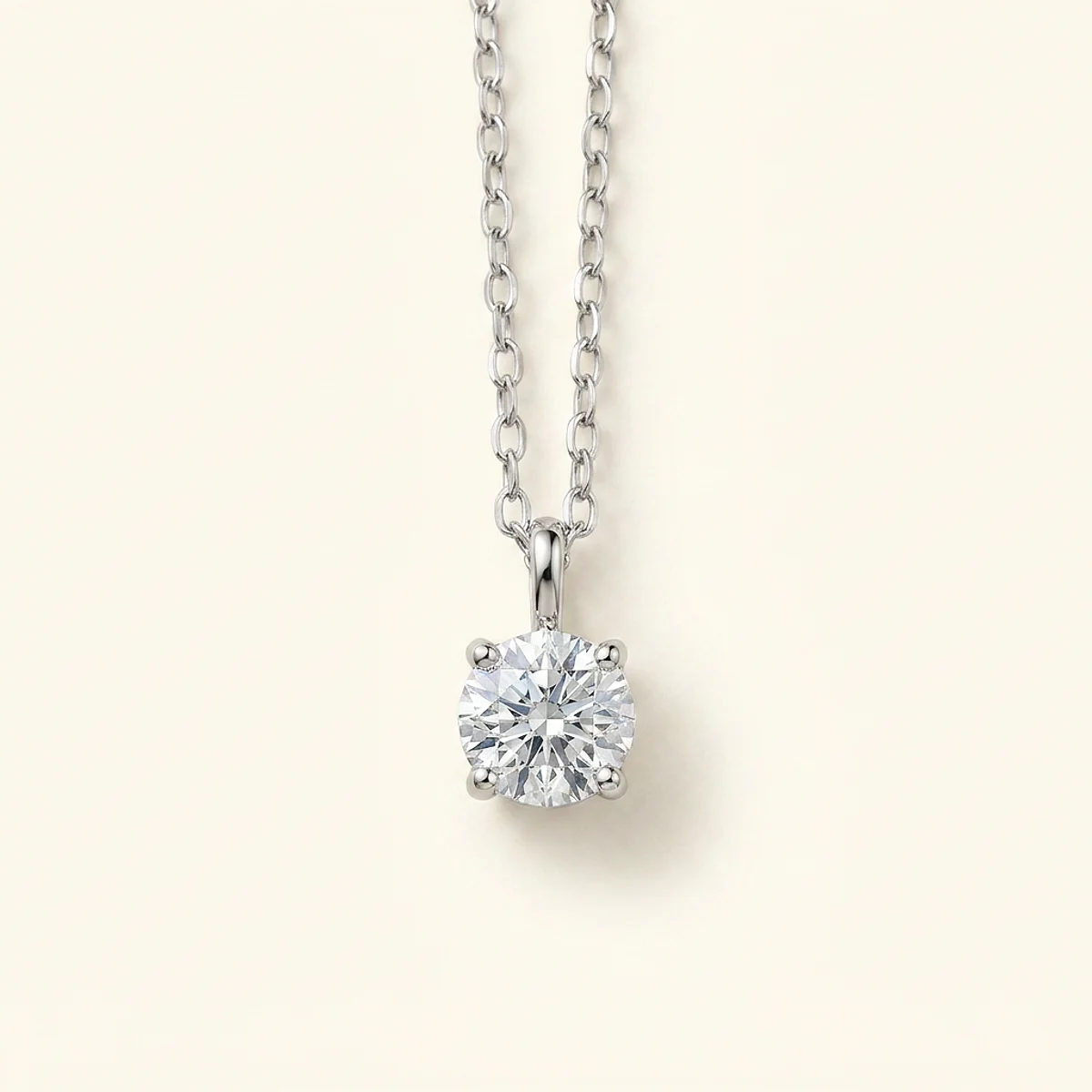 A .5ct colorless round diamond on a white gold necklace, custom-designed by Eterneva to honor the remarkable Jenifer.