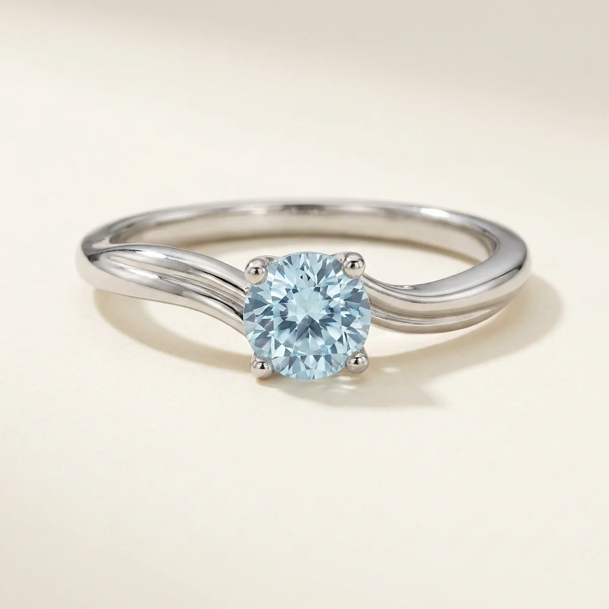 A .5ct blue round diamond on a platinum ring, custom-designed by Eterneva to honor the remarkable Ty.