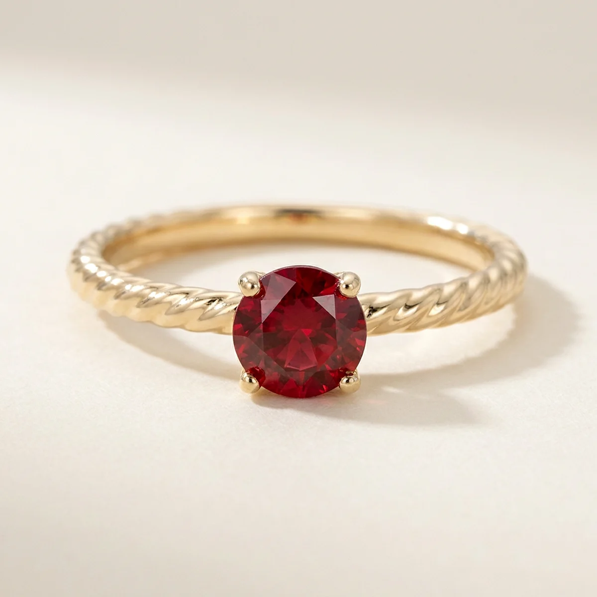 A .5ct red round diamond on a yellow gold ring, custom-designed by Eterneva to honor the remarkable Jonathan.
