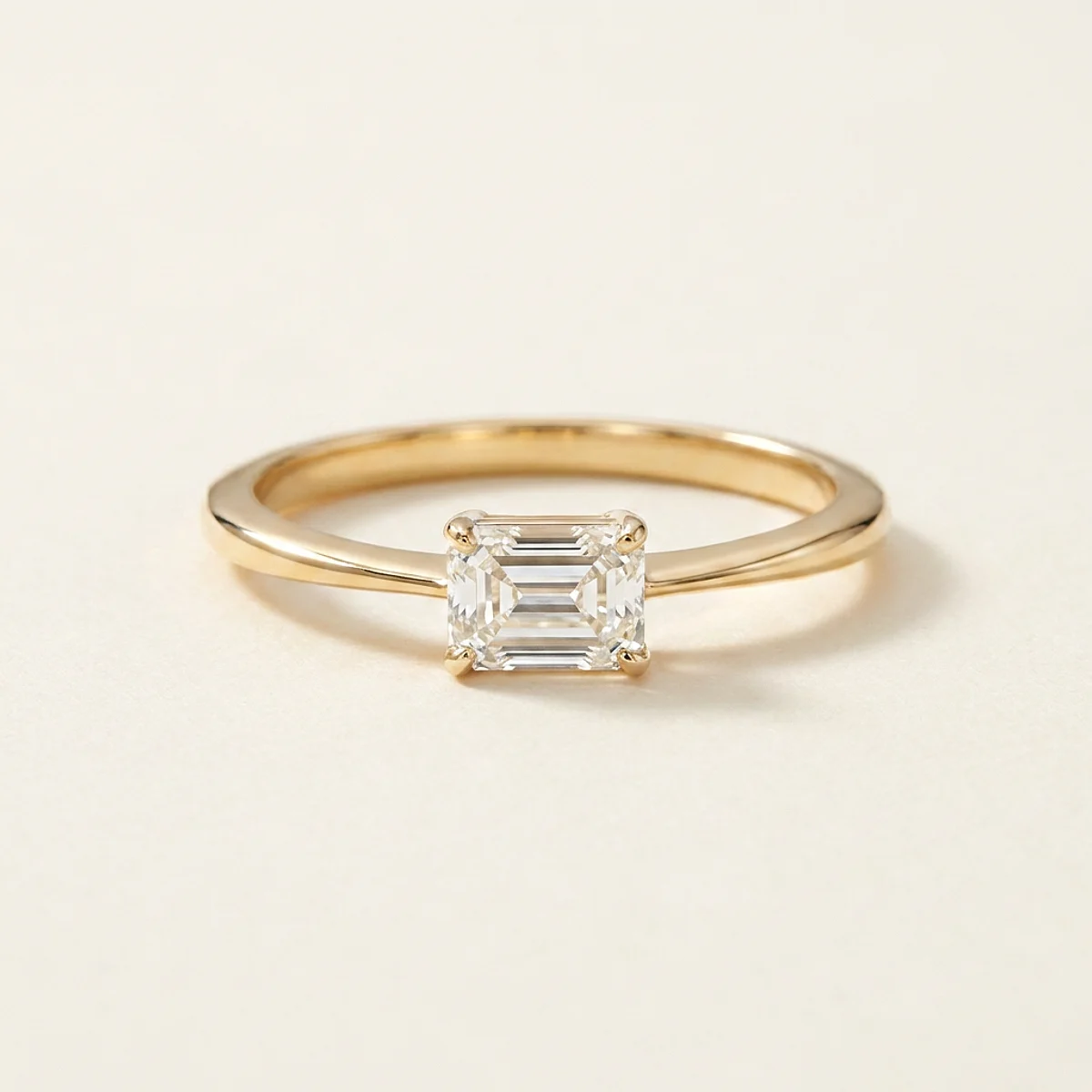 A .5ct colorless emerald diamond on a yellow gold ring, custom-designed by Eterneva to honor the remarkable Nancy.
