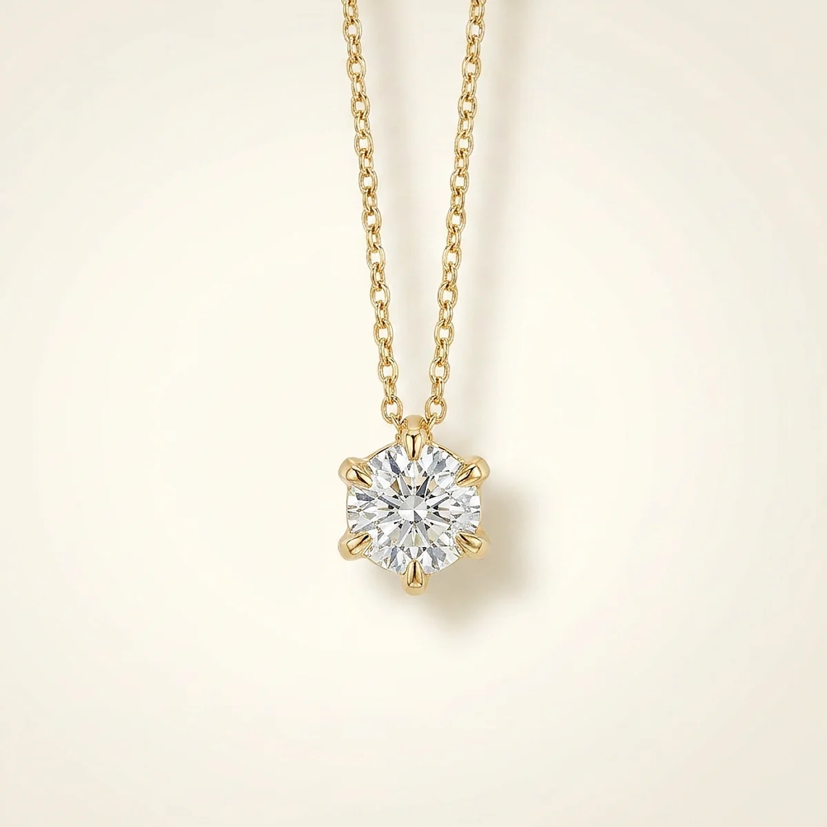 A .5ct colorless round diamond on a white gold necklace, custom-designed by Eterneva to honor the remarkable Judi.