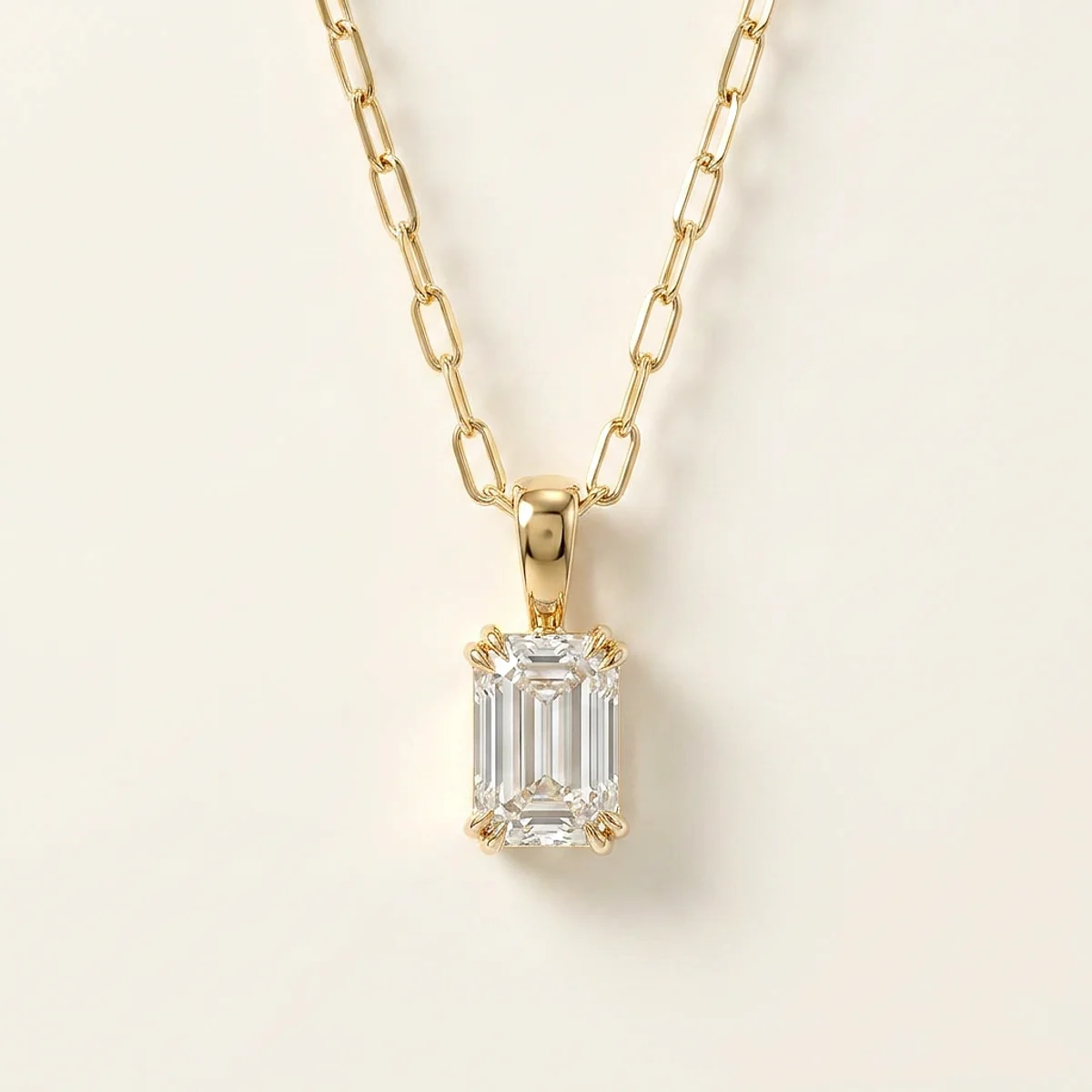 A .5ct colorless emerald diamond on a yellow gold pendant, custom-designed by Eterneva to honor the remarkable Nora.