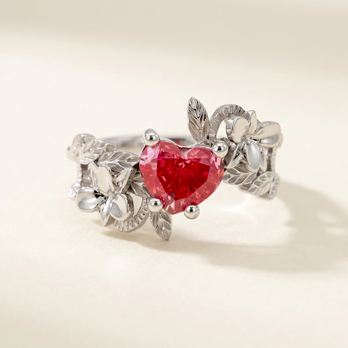 A .75ct pink heart diamond on a white gold ring, custom-designed by Eterneva to honor the remarkable Suk.