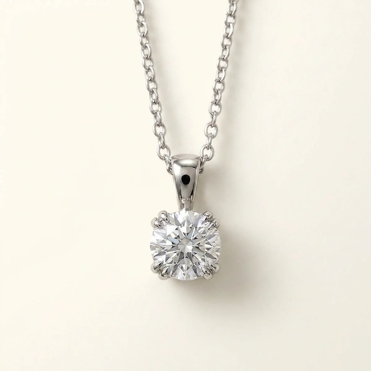 A .25ct colorless round diamond on a white gold pendant, custom-designed by Eterneva to honor the remarkable Brenda.